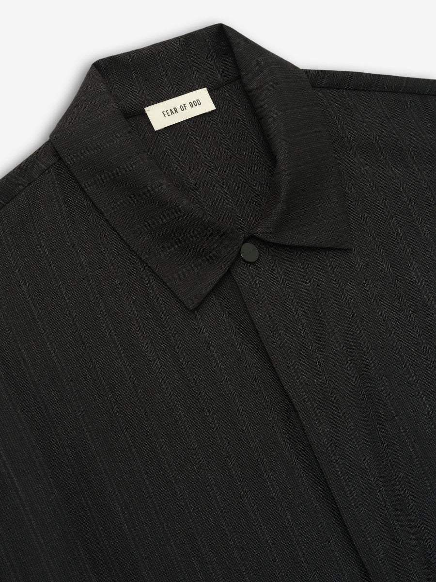 Black Striped Wool Elastic Cuff Shirt