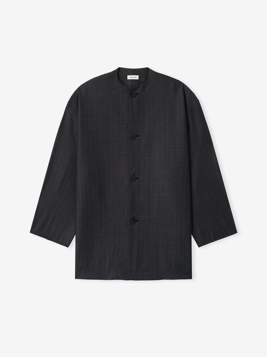 Grey Striped Wool Collarless Sport Jacket