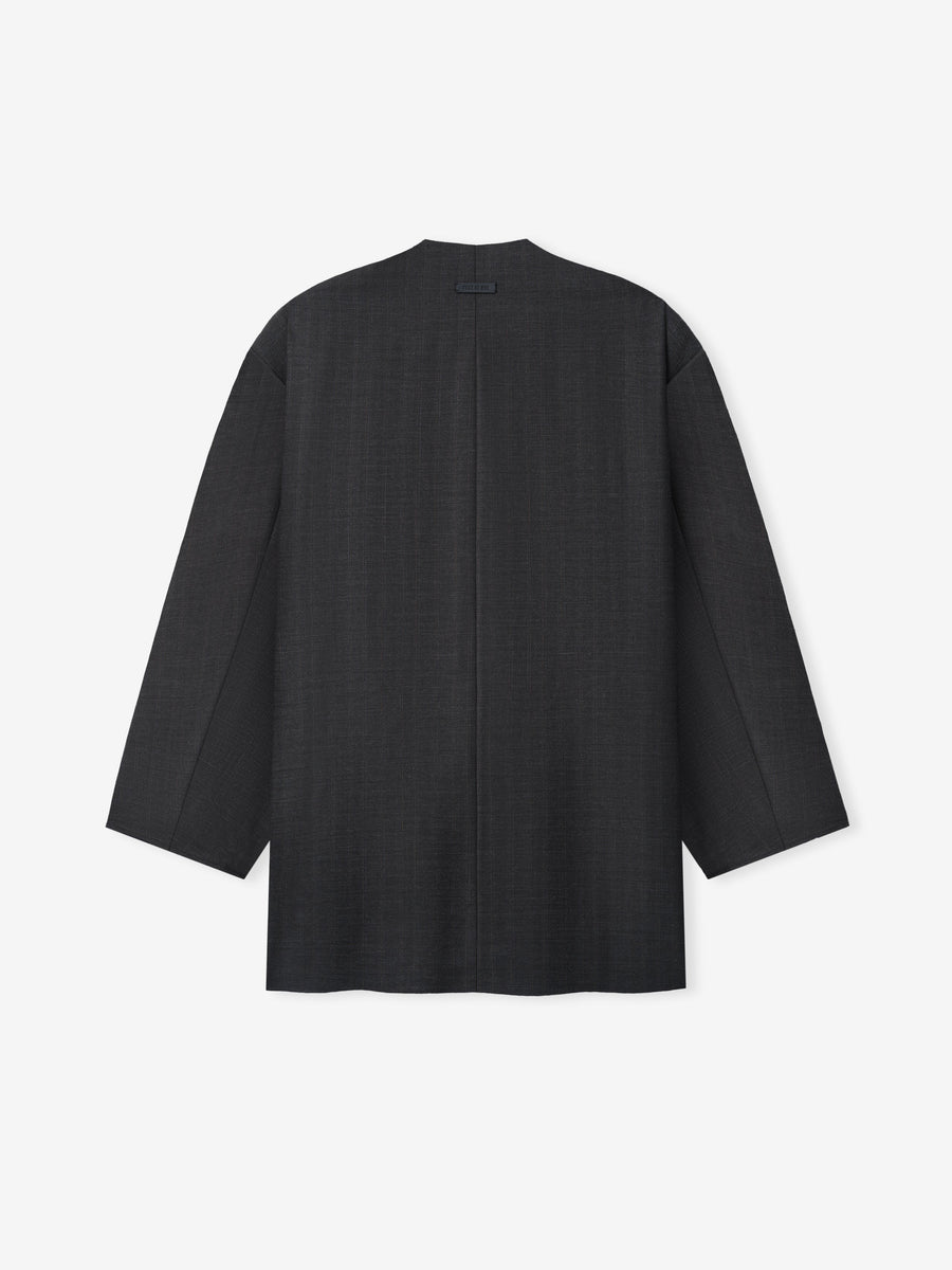 Grey Striped Wool Collarless Sport Jacket