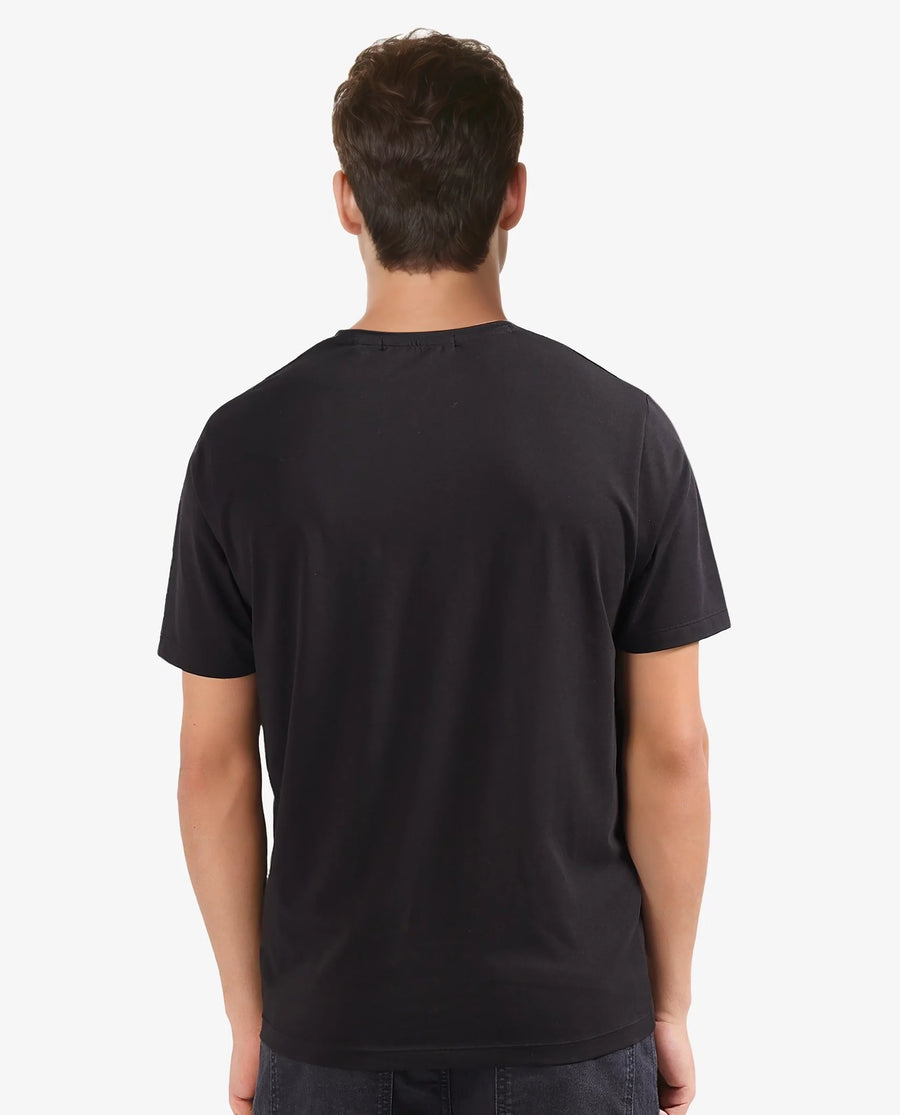 Rare Rabbit Men's Fin Black Graphic Print Regular Fit Half Sleeve Crew Neck T-Shirt