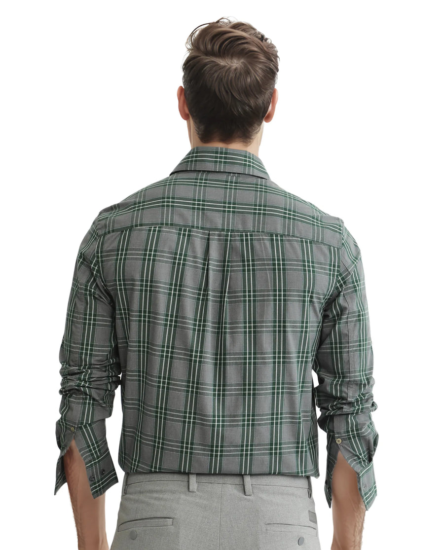 Rare Rabbit Men's Finster Green Cotton Checked Print Regular Fit Full Sleeve Button-Down Collar Shirt