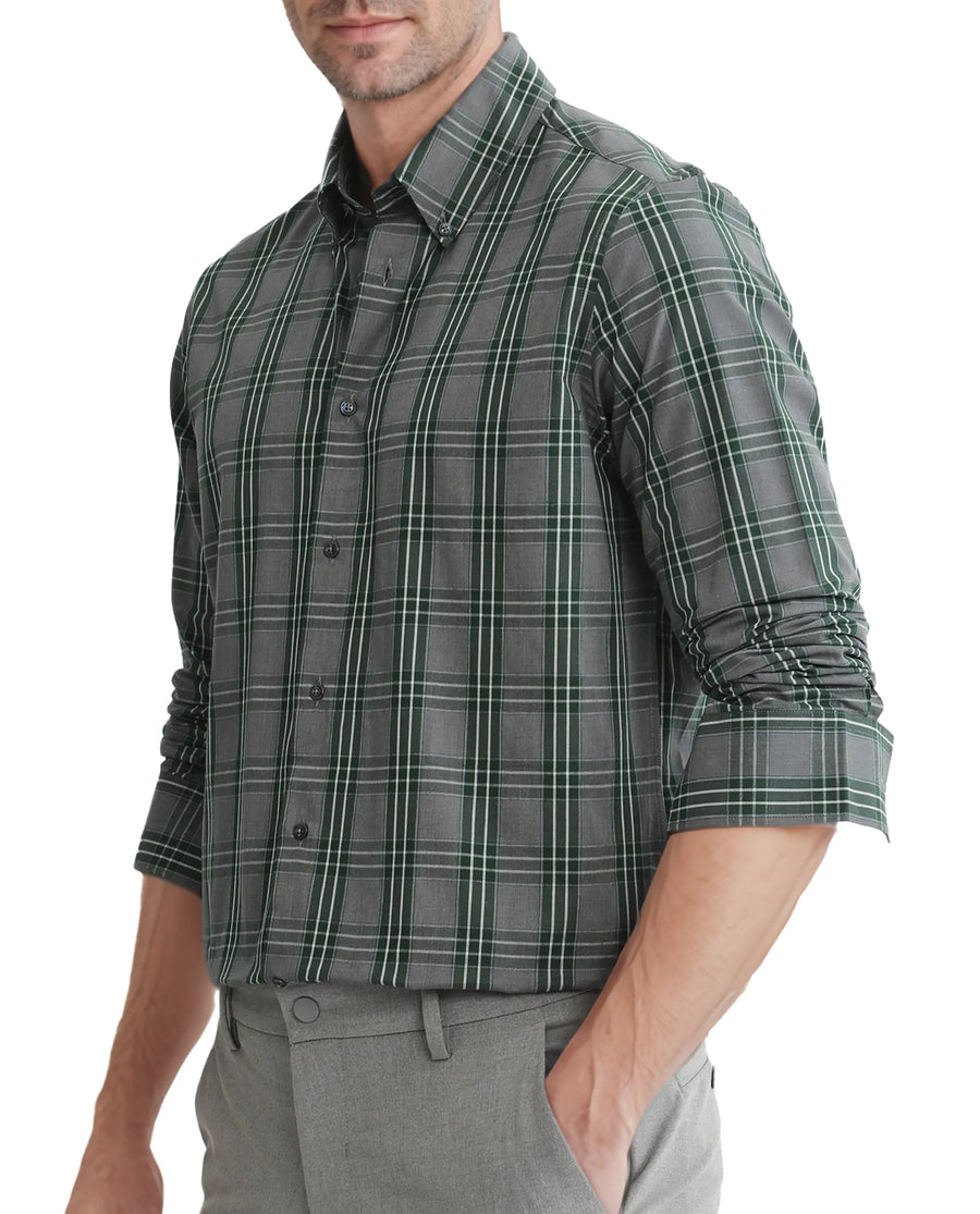 Rare Rabbit Men's Finster Green Cotton Checked Print Regular Fit Full Sleeve Button-Down Collar Shirt