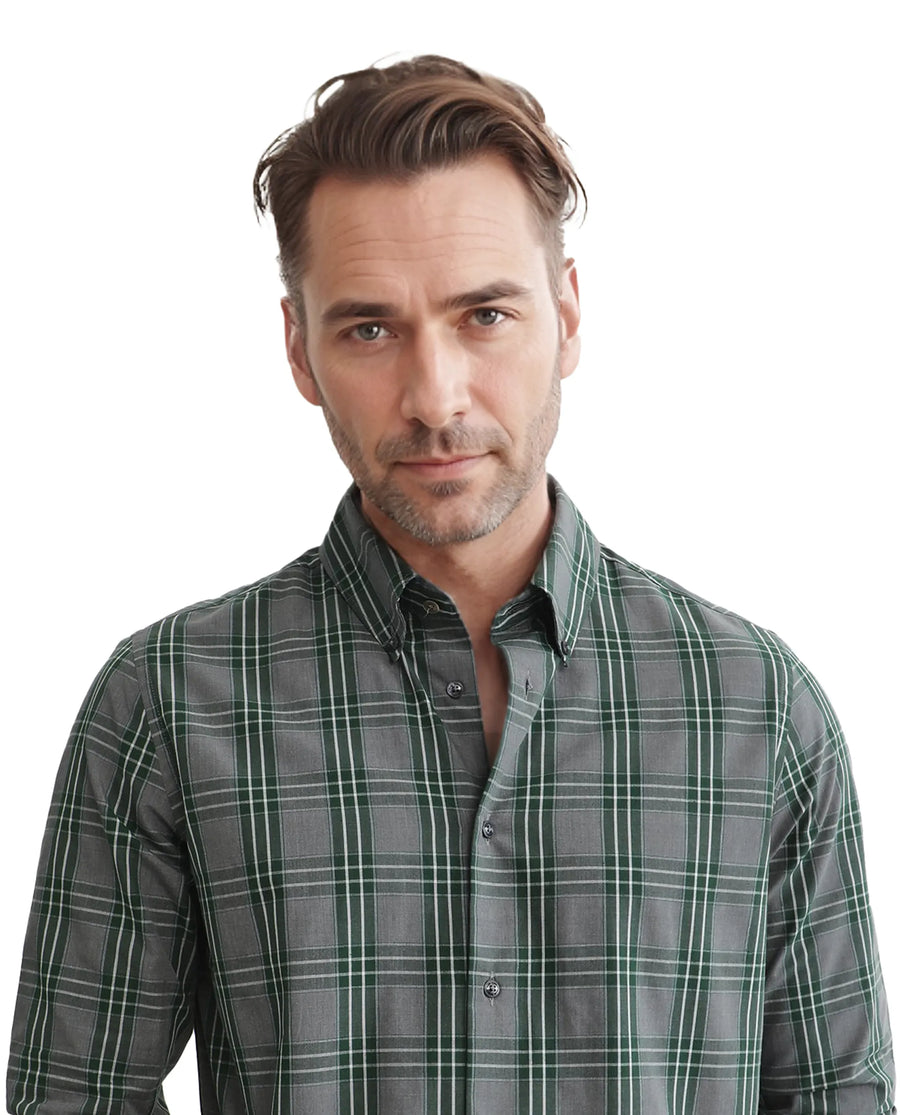 Rare Rabbit Men's Finster Green Cotton Checked Print Regular Fit Full Sleeve Button-Down Collar Shirt