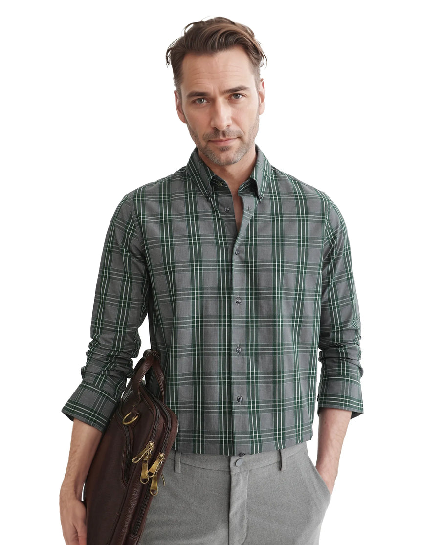 Rare Rabbit Men's Finster Green Cotton Checked Print Regular Fit Full Sleeve Button-Down Collar Shirt