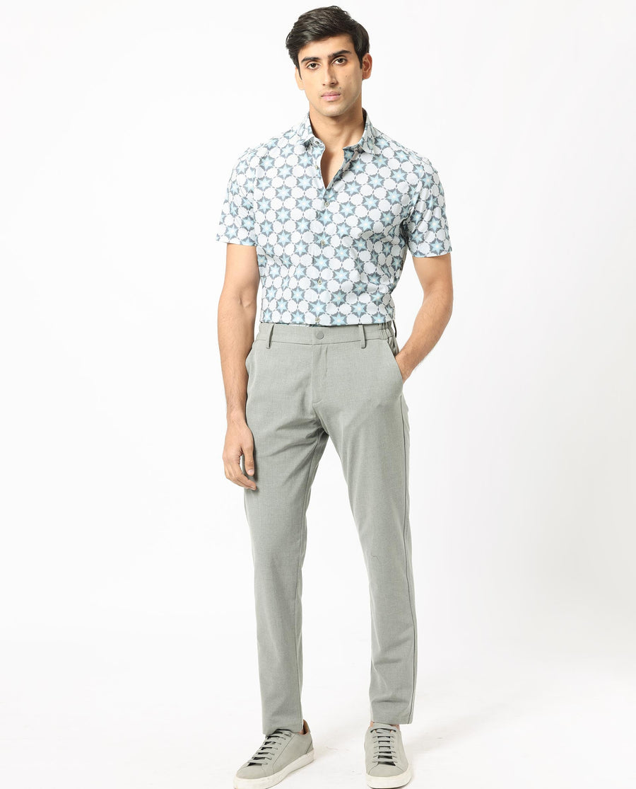 Rare Rabbit Men's Flaret Grey Cotton Floral Print Regular Fit Half Sleeve Collared Shirt