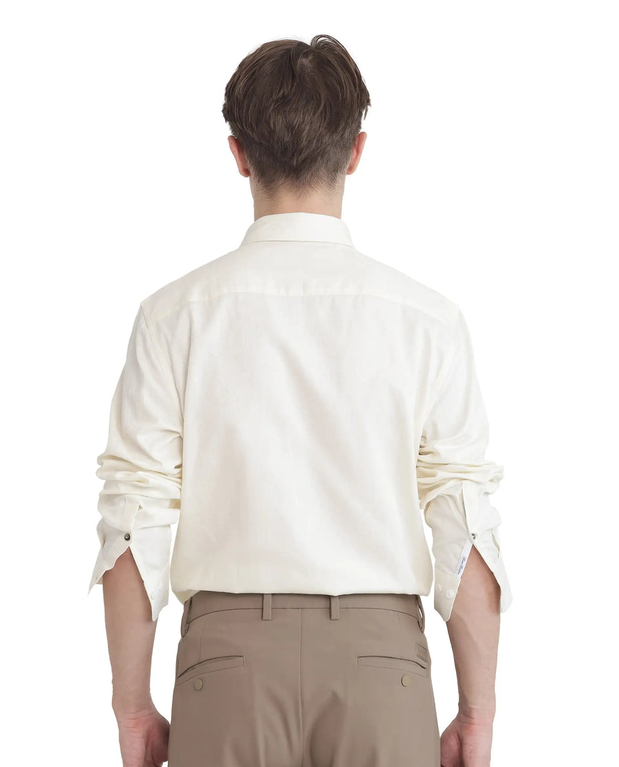 Rare Rabbit Men's Flarp Off White Cotton Blend Regular Fit Full Sleeve Collared Shirt