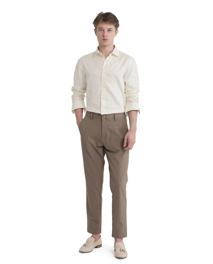 Rare Rabbit Men's Flarp Off White Cotton Blend Regular Fit Full Sleeve Collared Shirt