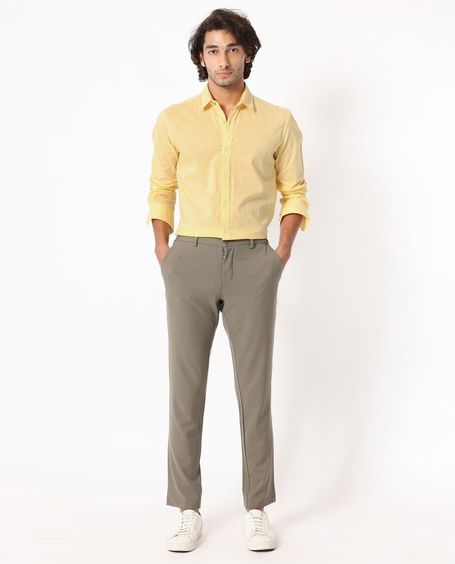 Rare Rabbit Men's Flees Yellow Cotton Plain Regular Fit Full Sleeve Collared Shirt