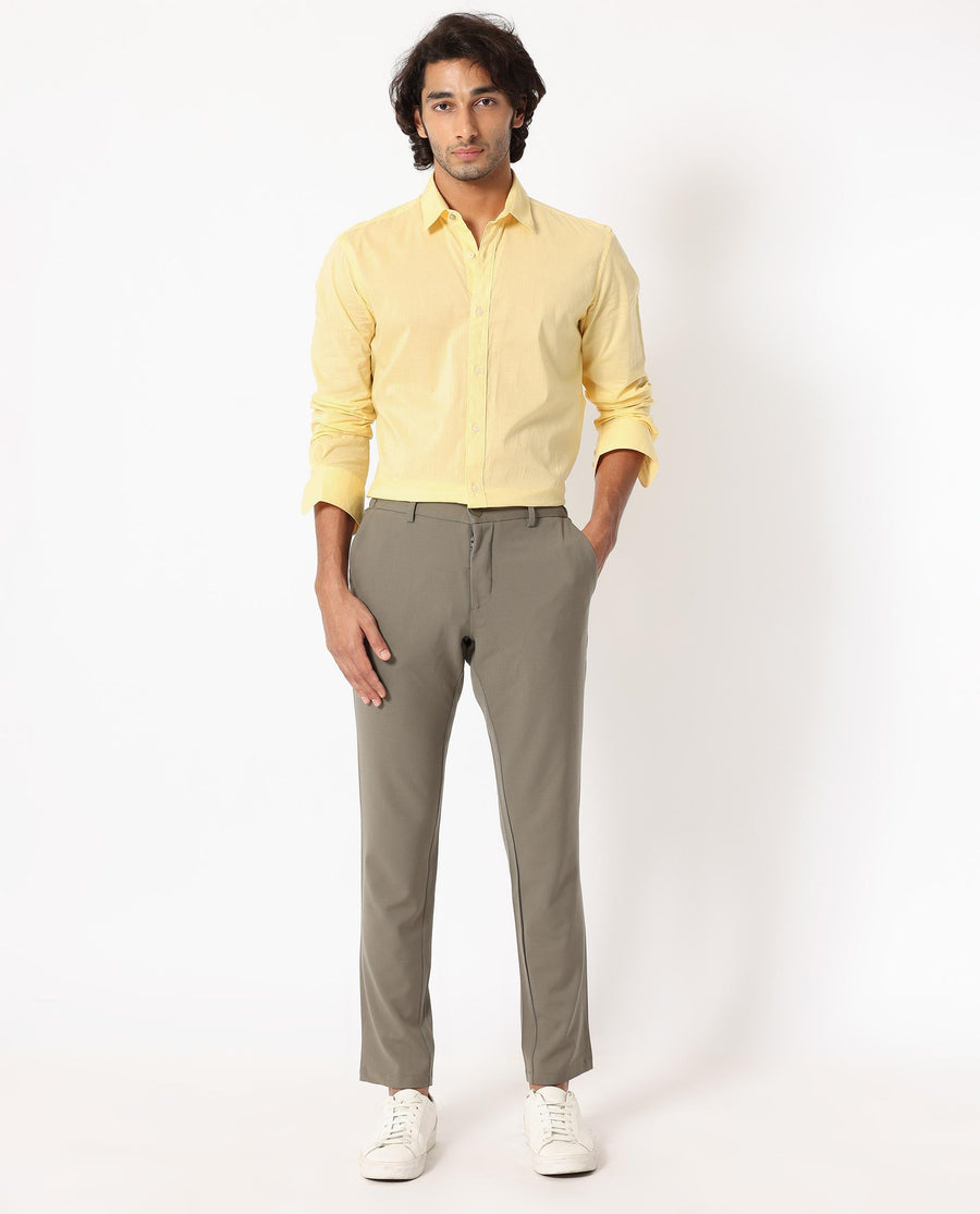 Rare Rabbit Men's Flees Yellow Cotton Plain Regular Fit Full Sleeve Collared Shirt
