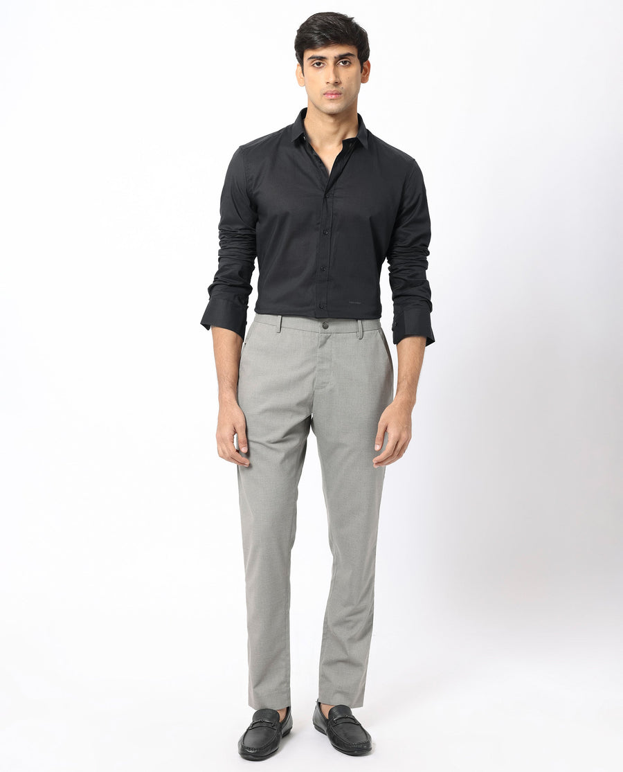 Rare Rabbit Men's Flees Black Cotton Plain Regular Fit Full Sleeve Collared Shirt