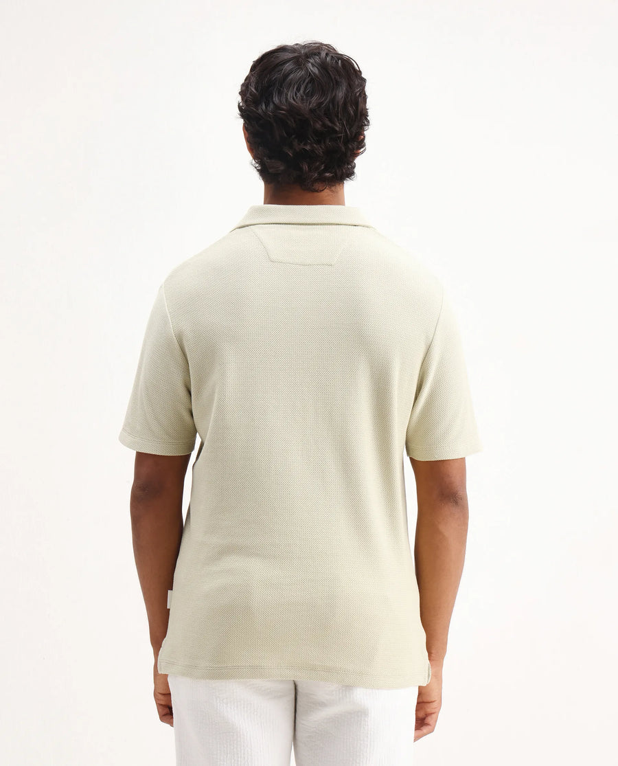 Rare Rabbit Men's Flen Pastel Green Cotton Plain Regular Fit Half Sleeve Polo