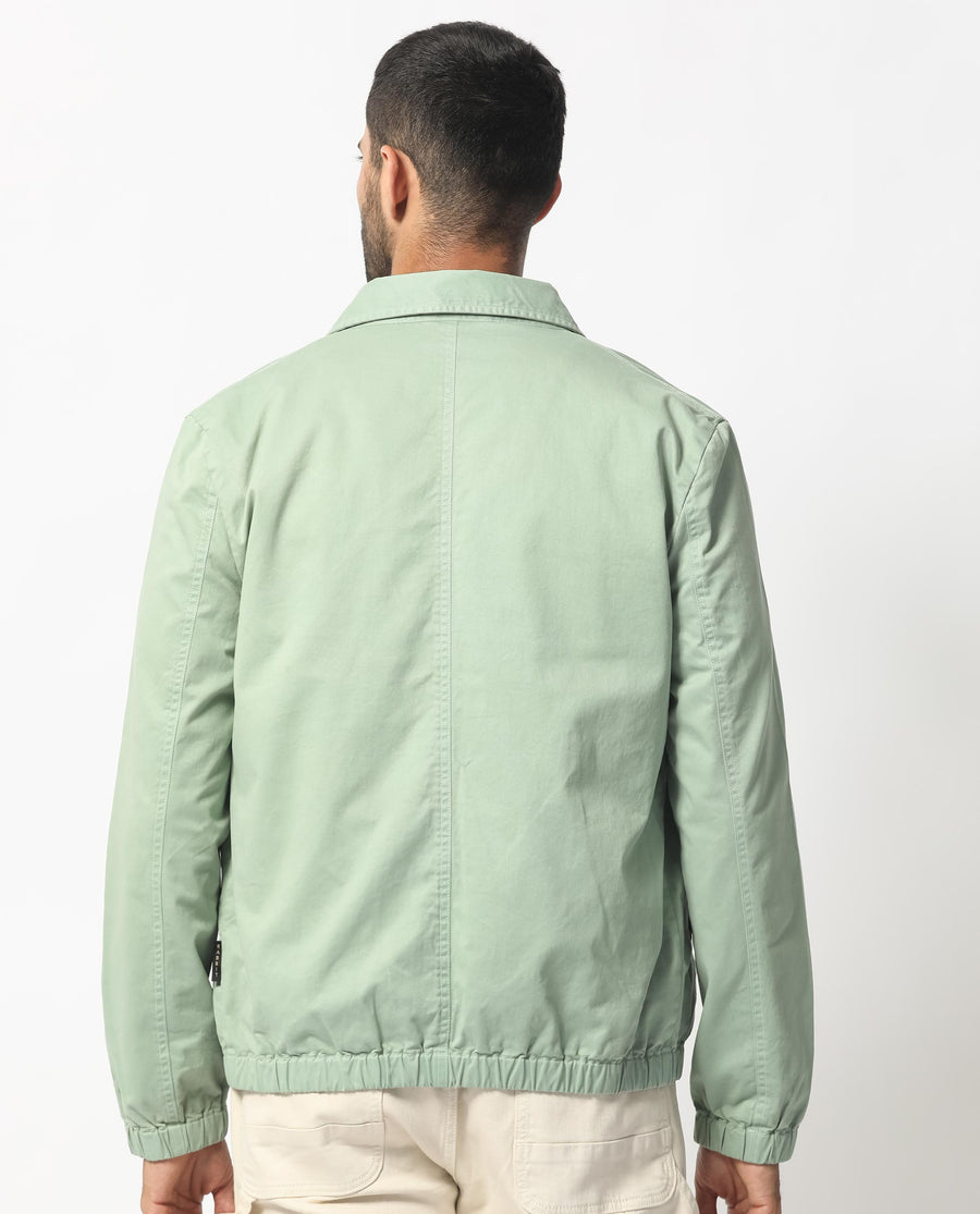 Rare Rabbit Men's Flinsten Dusky Green Cotton Plain Regular Fit Full Sleeve Spread Collar Jacket