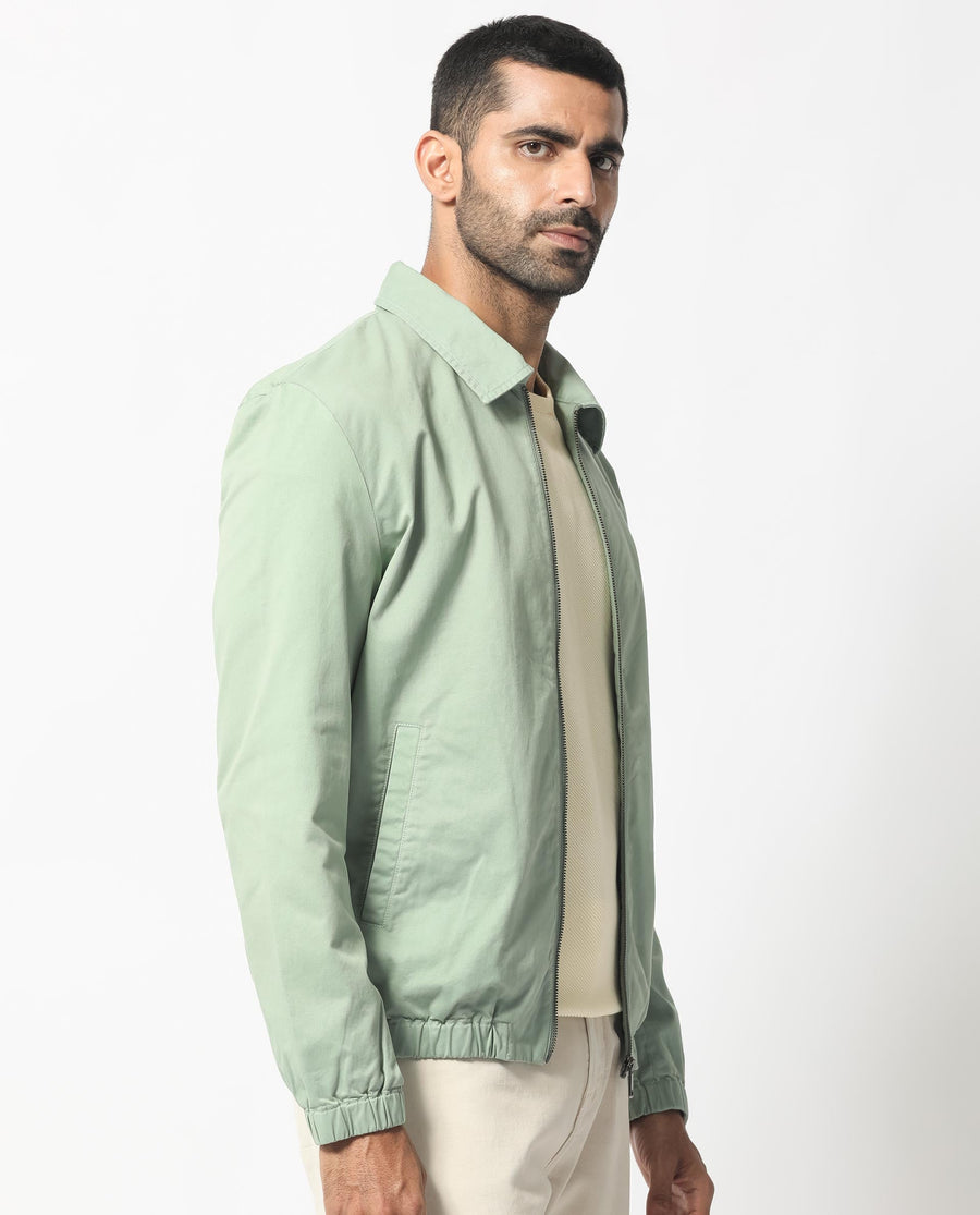 Rare Rabbit Men's Flinsten Dusky Green Cotton Plain Regular Fit Full Sleeve Spread Collar Jacket