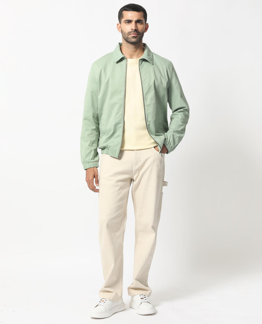 Rare Rabbit Men's Flinsten Dusky Green Cotton Plain Regular Fit Full Sleeve Spread Collar Jacket