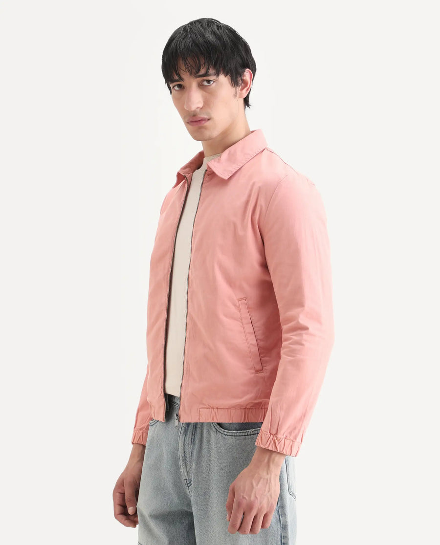Rare Rabbit Men's Flinsten Dusky Pink Cotton Plain Regular Fit Full Sleeve Spread Collar Jacket