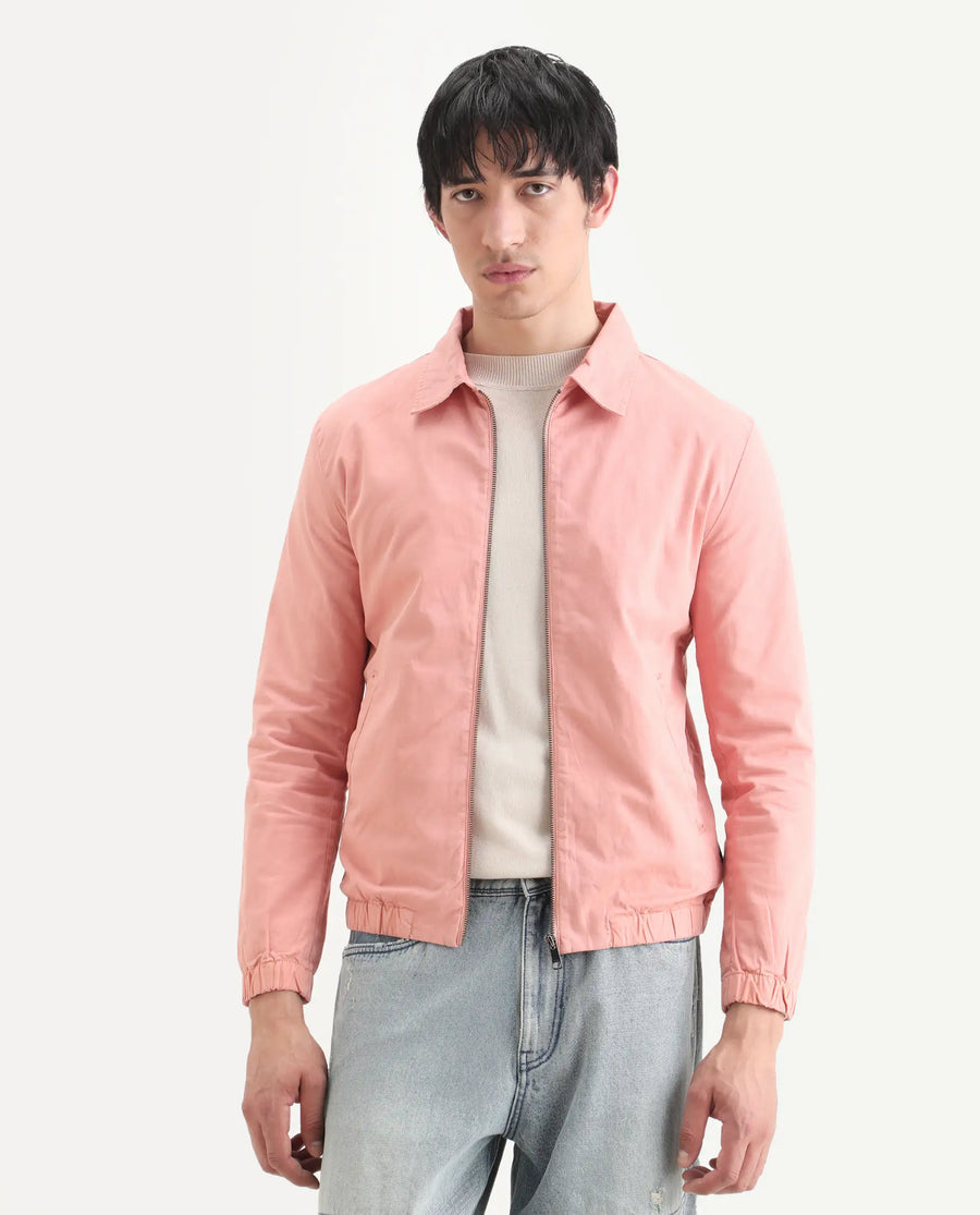 Rare Rabbit Men's Flinsten Dusky Pink Cotton Plain Regular Fit Full Sleeve Spread Collar Jacket