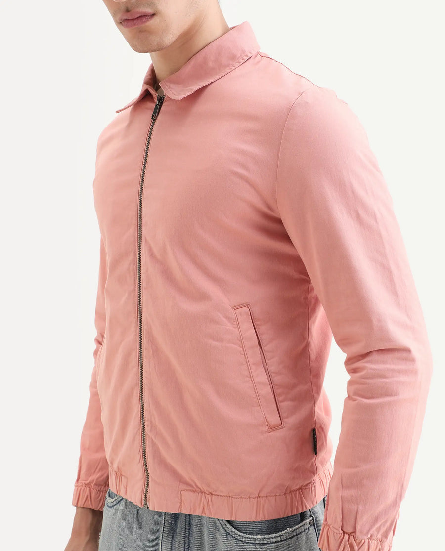 Rare Rabbit Men's Flinsten Dusky Pink Cotton Plain Regular Fit Full Sleeve Spread Collar Jacket