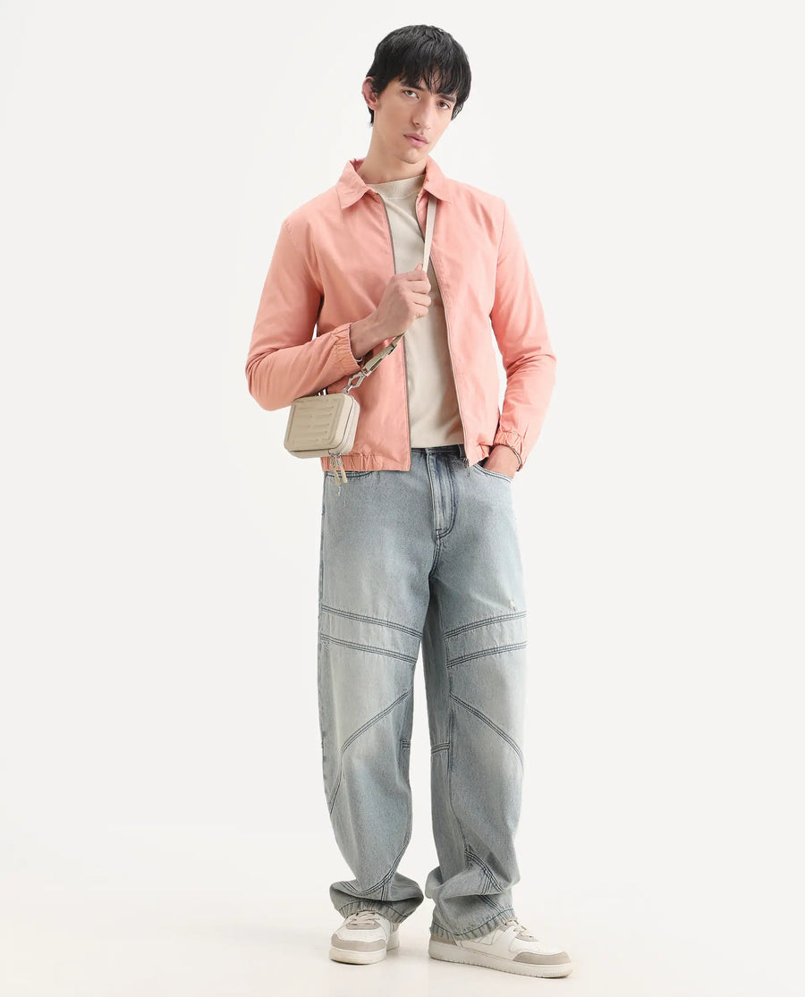 Rare Rabbit Men's Flinsten Dusky Pink Cotton Plain Regular Fit Full Sleeve Spread Collar Jacket