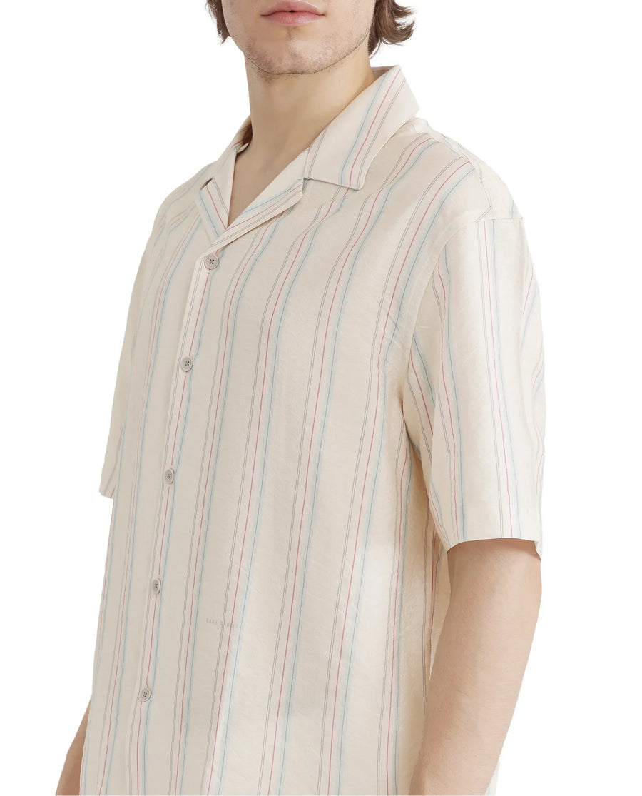Rare Rabbit Men's Flitzom Offwhite Cotton Striped Print Boxy Fit Half Sleeve Cuban Collar Shirt