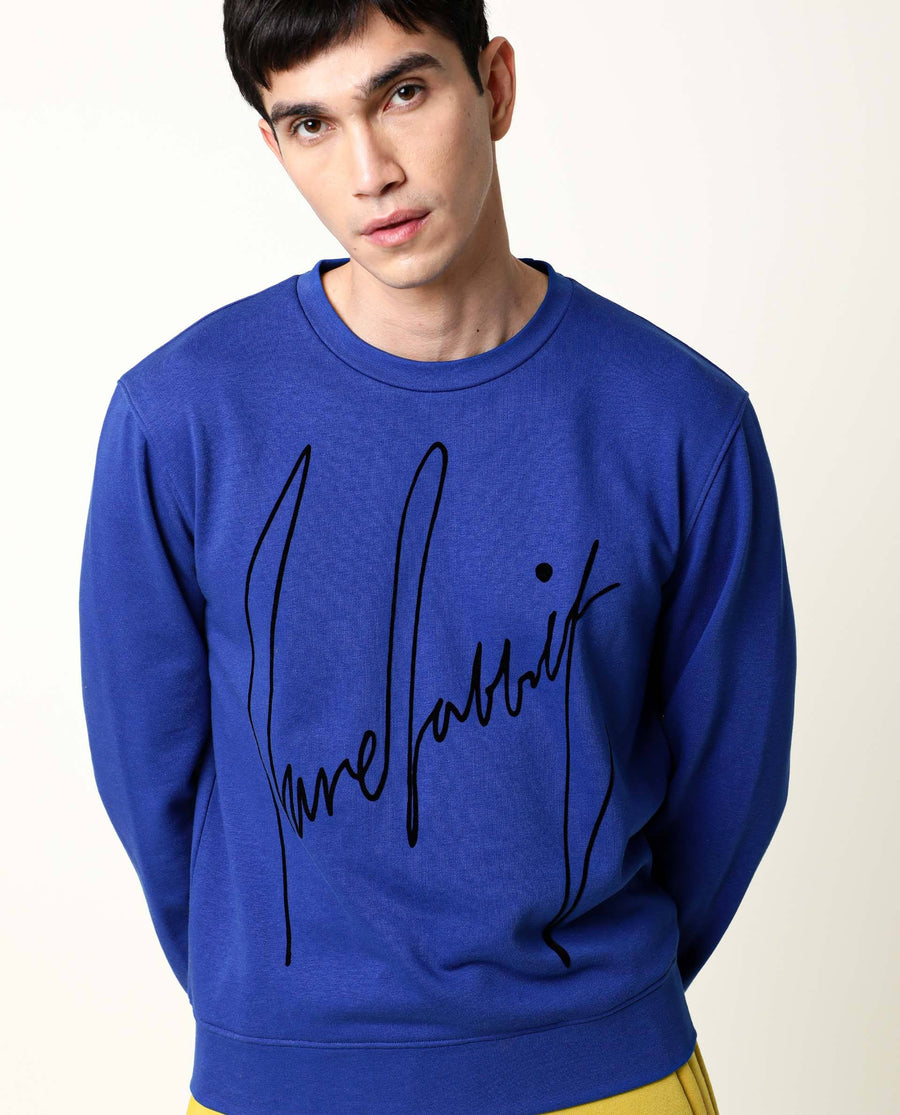 Rare Rabbit Men's Flocker Blue Cotton Graphic Print Regular Fit Full Sleeve Crew Neck Sweatshirt