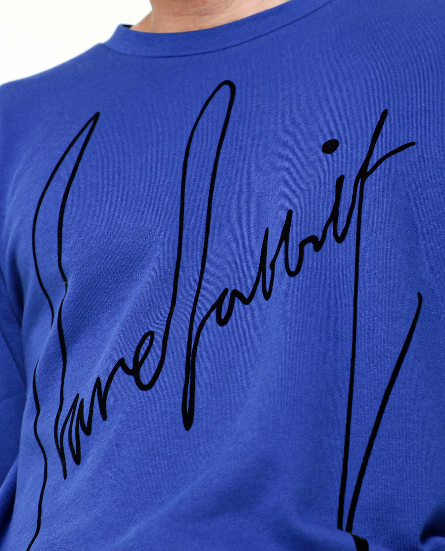 Rare Rabbit Men's Flocker Blue Cotton Graphic Print Regular Fit Full Sleeve Crew Neck Sweatshirt
