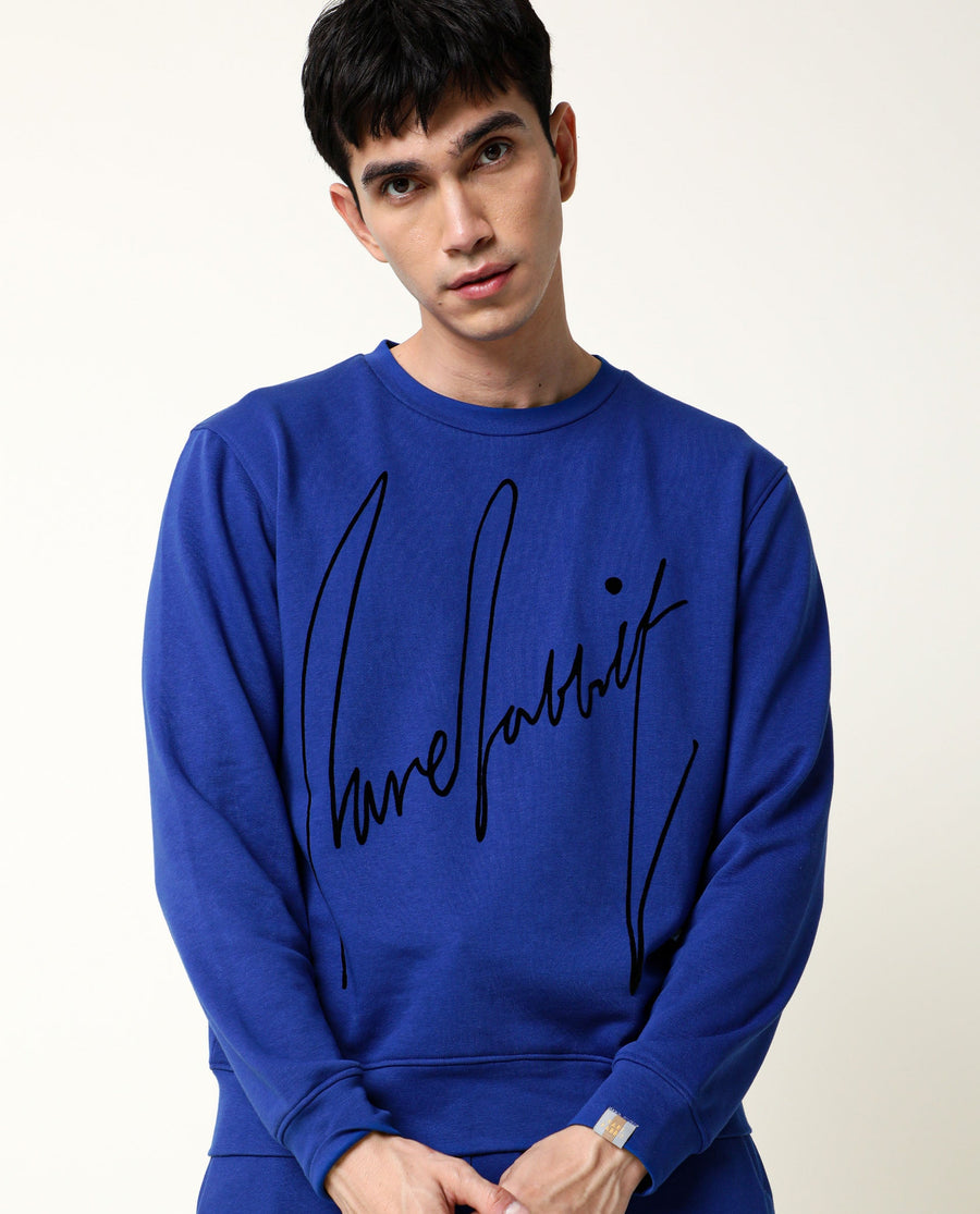 Rare Rabbit Men's Flocker Blue Cotton Graphic Print Regular Fit Full Sleeve Crew Neck Sweatshirt
