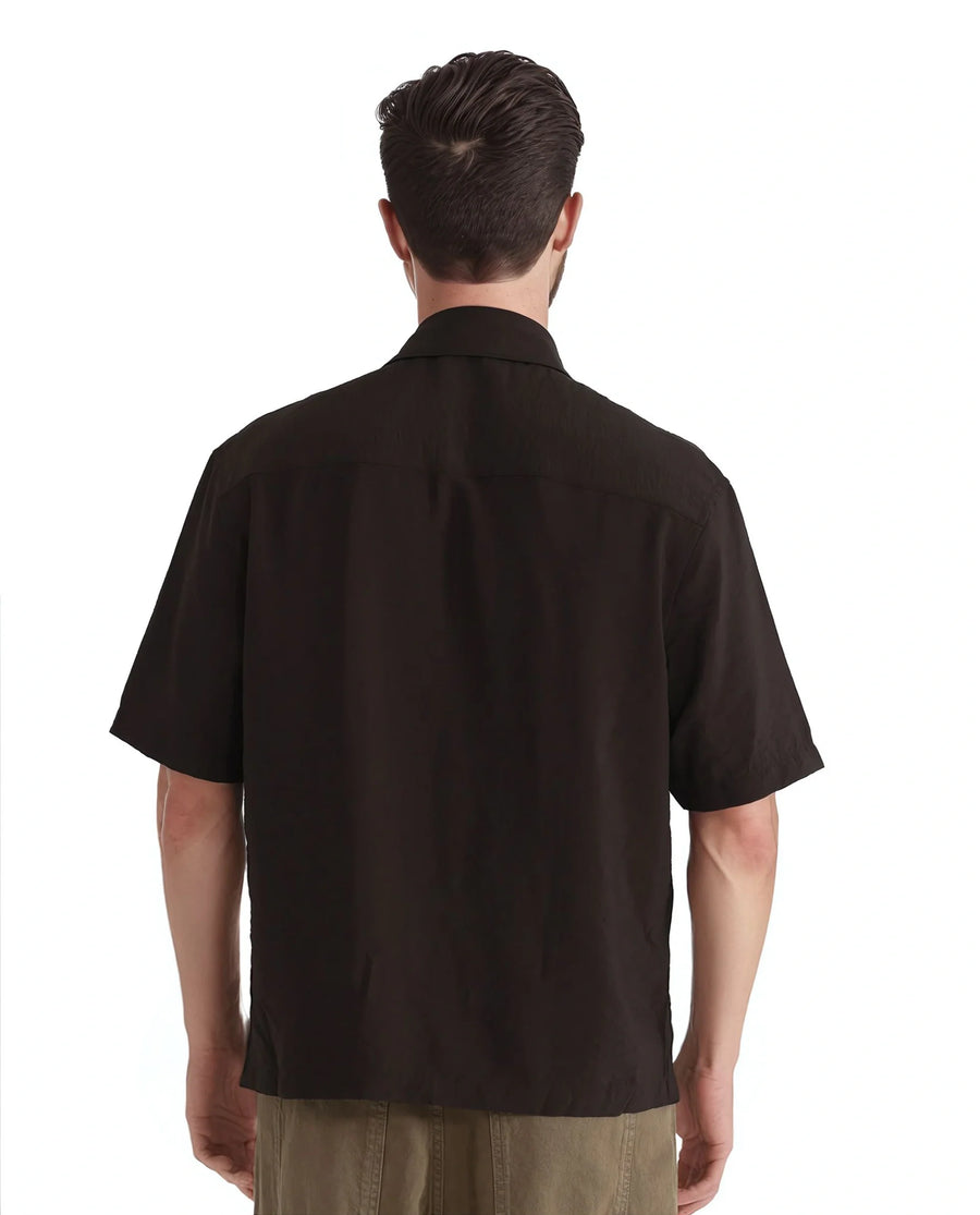 Rare Rabbit Men's Flo Dark Brown Viscose Blend Plain Boxy Fit Half Sleeve Collared Shirt
