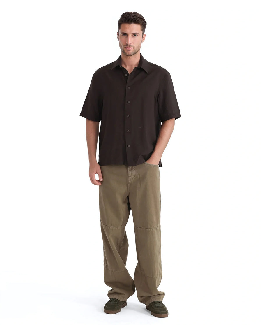 Rare Rabbit Men's Flo Dark Brown Viscose Blend Plain Boxy Fit Half Sleeve Collared Shirt
