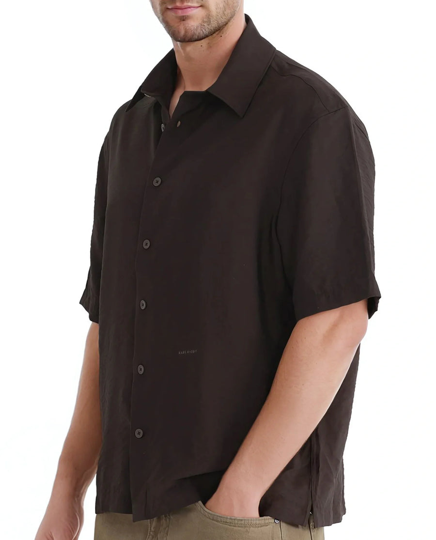 Rare Rabbit Men's Flo Dark Brown Viscose Blend Plain Boxy Fit Half Sleeve Collared Shirt