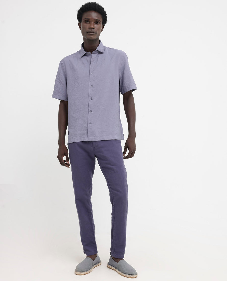 Rare Rabbit Men's Flo Dusky Purple Viscose Textured Boxy Fit Half Sleeve Collared Shirt