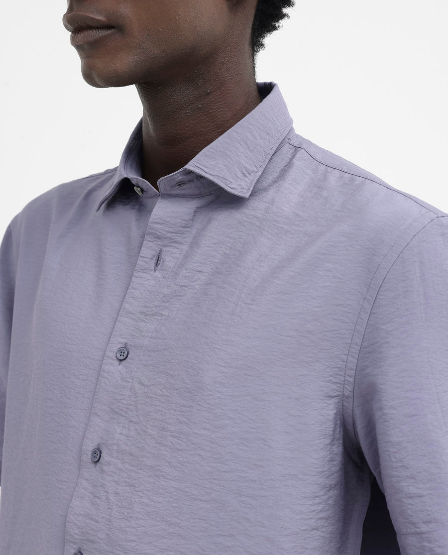 Rare Rabbit Men's Flo Dusky Purple Viscose Textured Boxy Fit Half Sleeve Collared Shirt