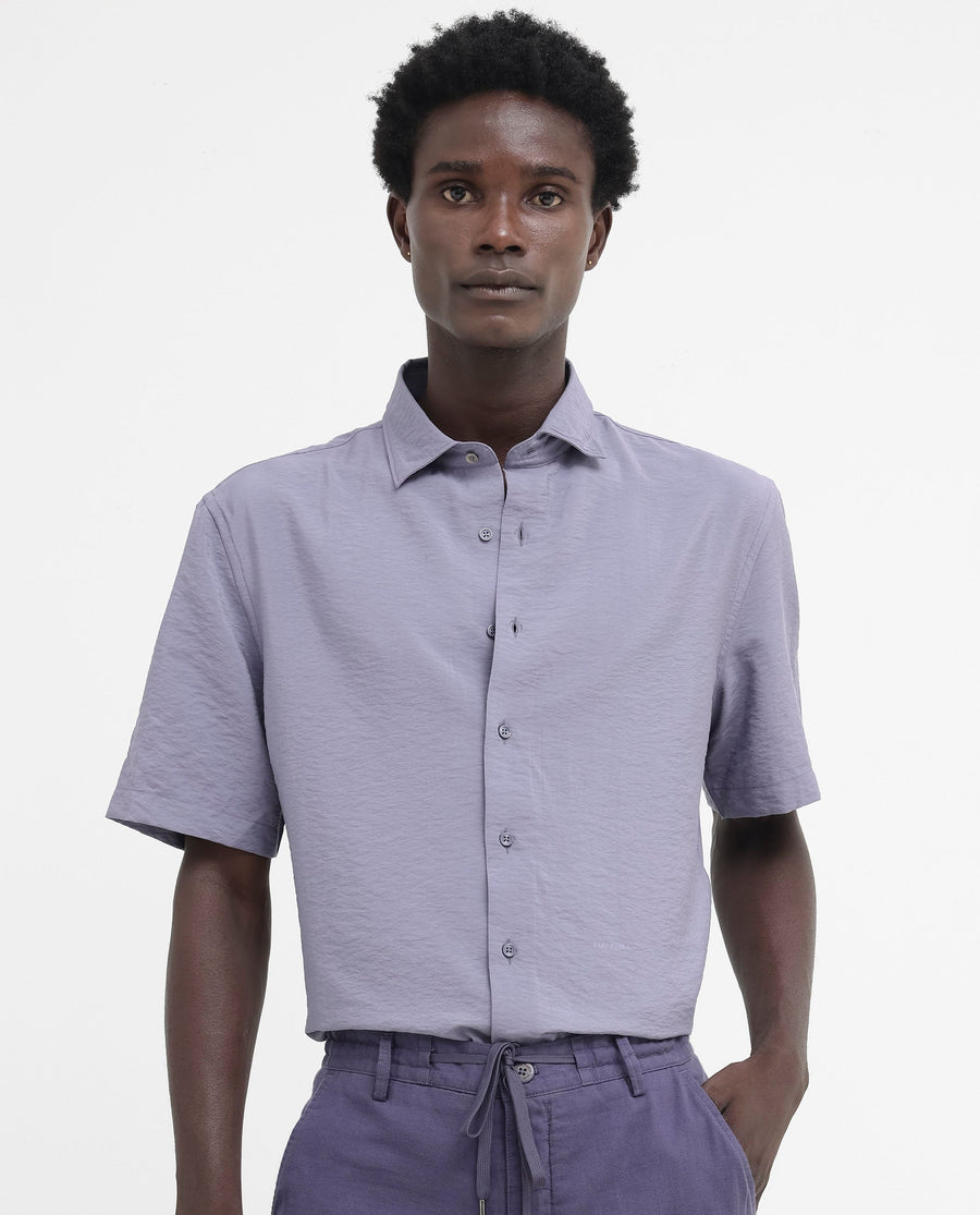 Rare Rabbit Men's Flo Dusky Purple Viscose Textured Boxy Fit Half Sleeve Collared Shirt