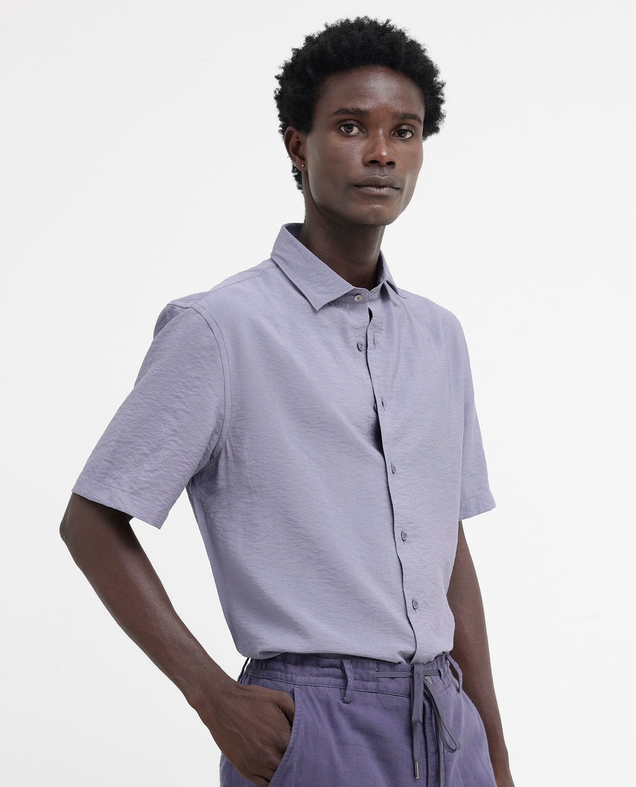 Rare Rabbit Men's Flo Dusky Purple Viscose Textured Boxy Fit Half Sleeve Collared Shirt