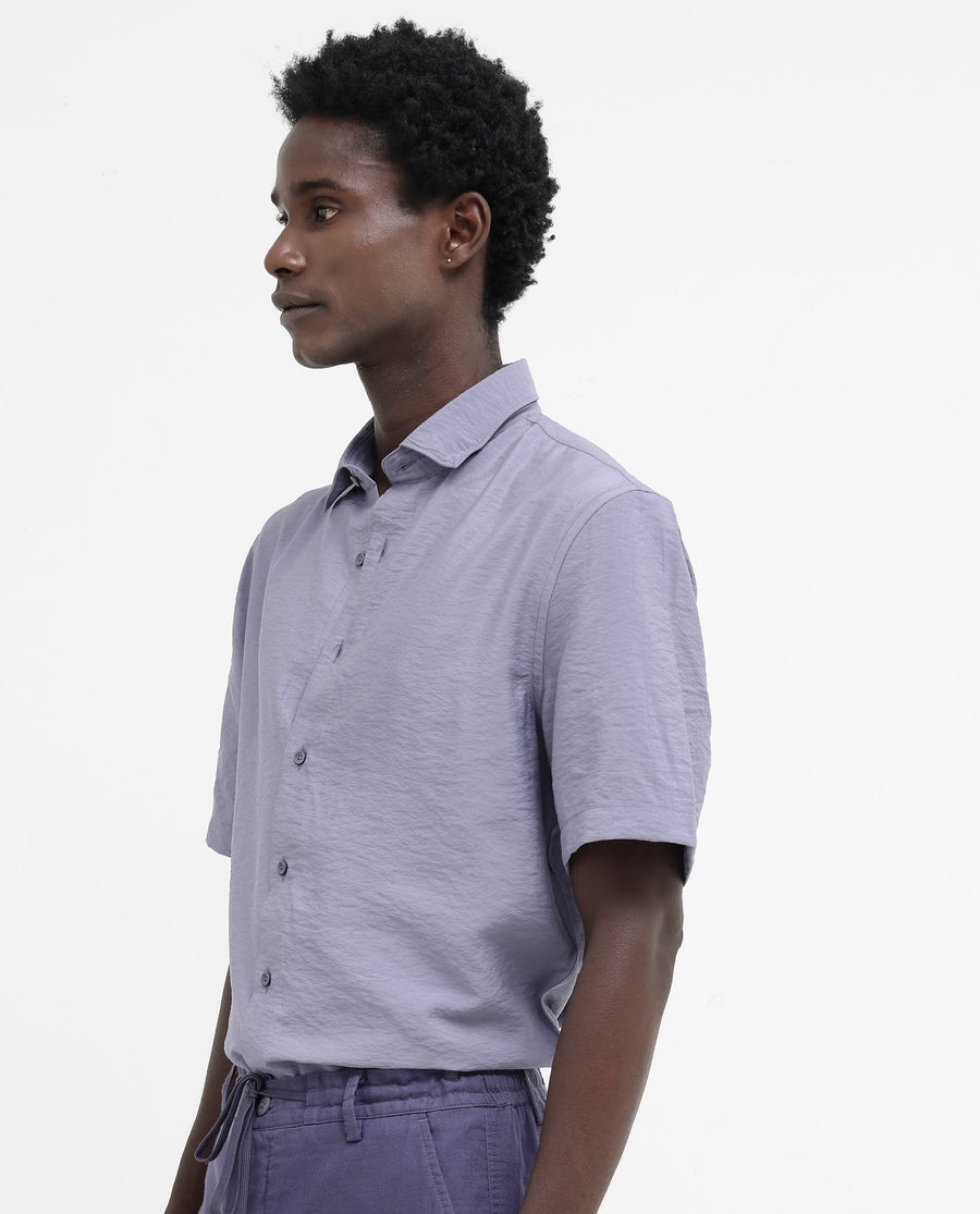 Rare Rabbit Men's Flo Dusky Purple Viscose Textured Boxy Fit Half Sleeve Collared Shirt