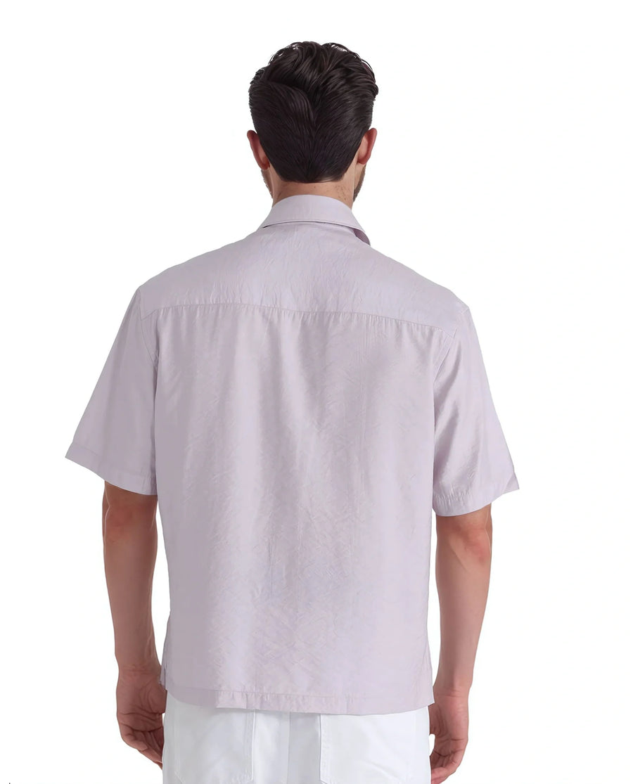 Rare Rabbit Men's Flo Light Pink Viscose Blend Plain Boxy Fit Half Sleeve Collared Shirt