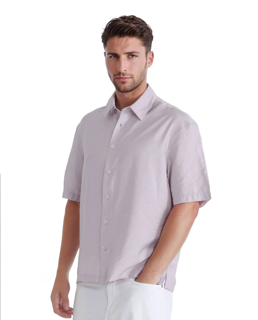 Rare Rabbit Men's Flo Light Pink Viscose Blend Plain Boxy Fit Half Sleeve Collared Shirt