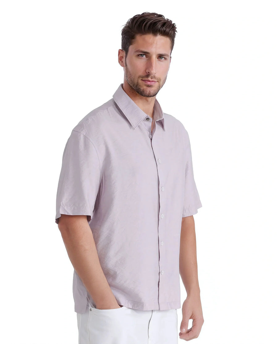 Rare Rabbit Men's Flo Light Pink Viscose Blend Plain Boxy Fit Half Sleeve Collared Shirt