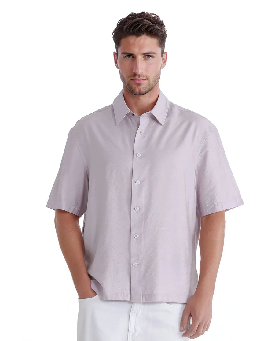 Rare Rabbit Men's Flo Light Pink Viscose Blend Plain Boxy Fit Half Sleeve Collared Shirt