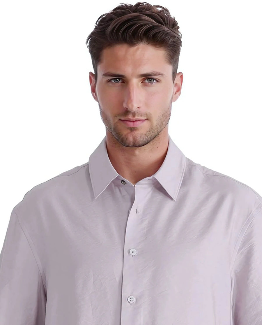 Rare Rabbit Men's Flo Light Pink Viscose Blend Plain Boxy Fit Half Sleeve Collared Shirt