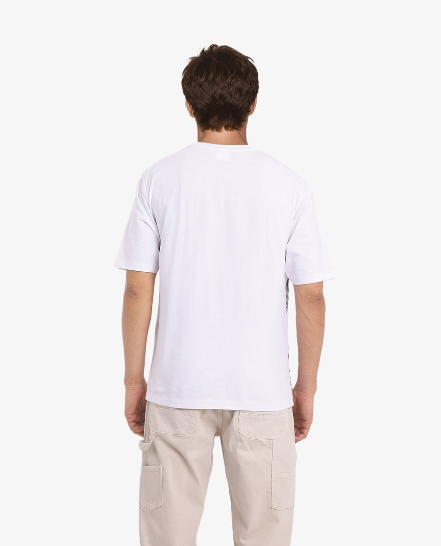Rare Rabbit Men's Flores White Cotton Graphic Print Oversized Fit Half Sleeve Crew Neck T-Shirt