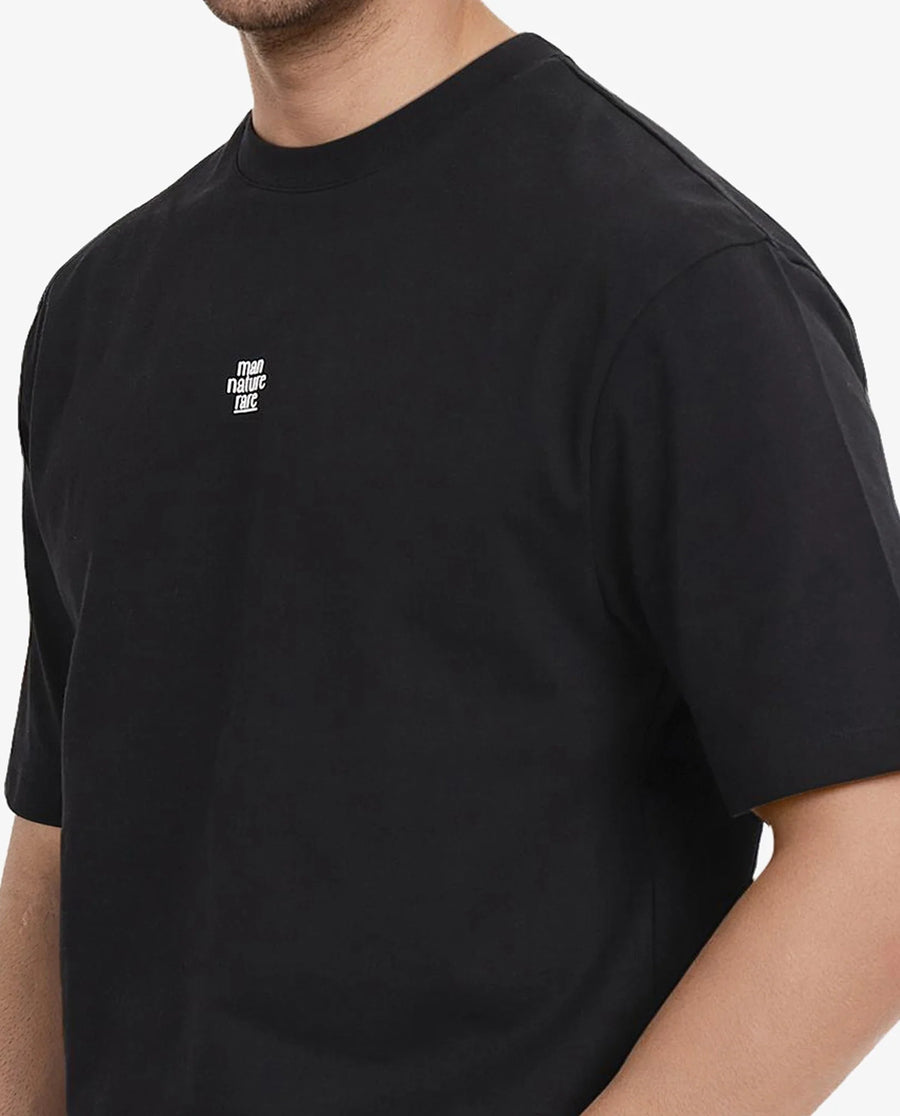 Rare Rabbit Men's Fluers Black Cotton Graphic Print Oversized Fit Half Sleeve Crew Neck T-Shirt