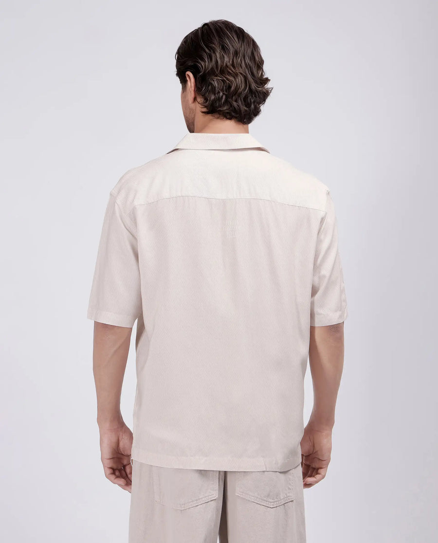 Rare Rabbit Men's Fluerst Beige Cotton Abstract Print Boxy Fit Half Sleeve Cuban Collar Shirt
