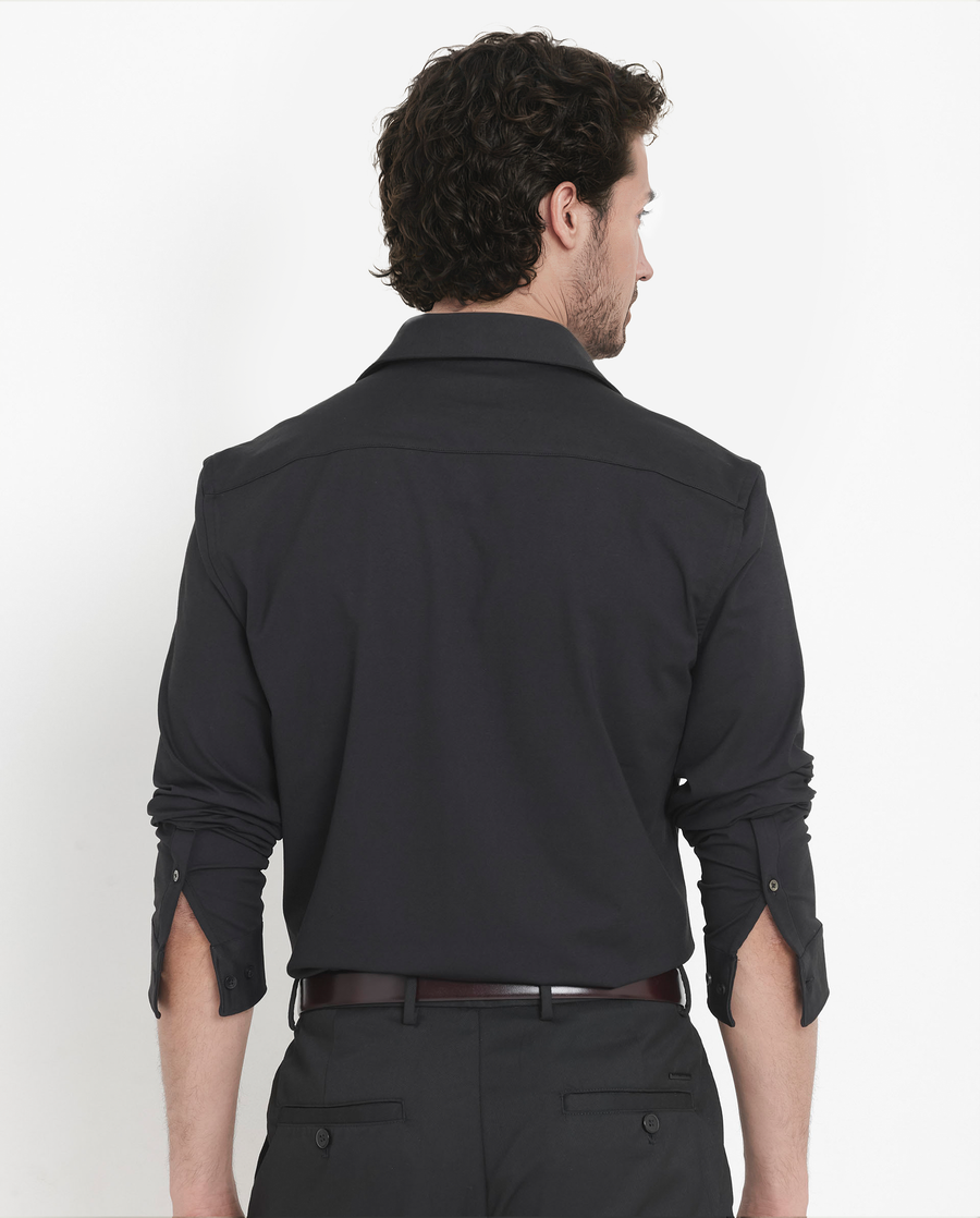 Rare Rabbit Men's Flyknit Black Cotton Plain Regular Fit Full Sleeve Collared Shirt