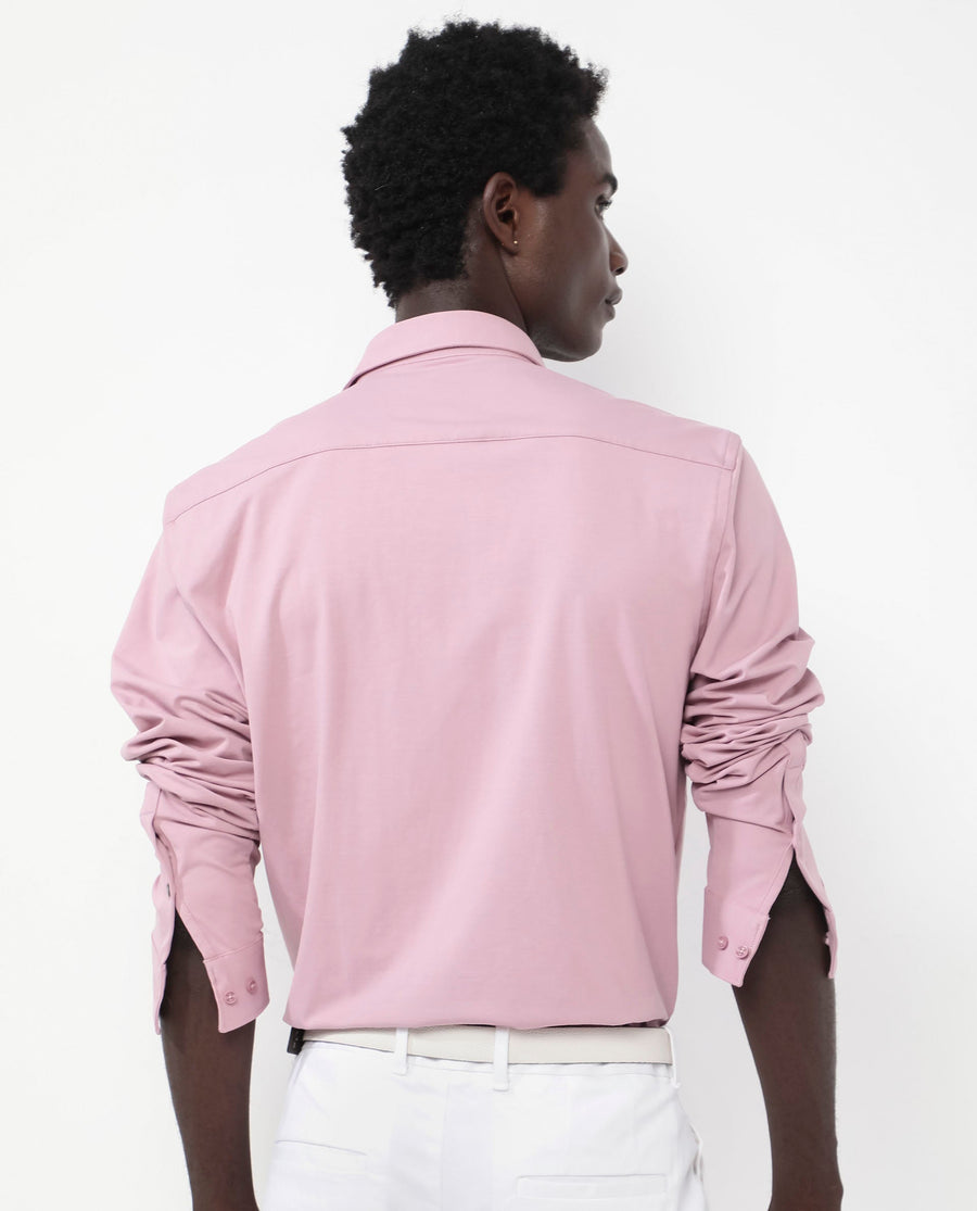 Rare Rabbit Men's Flyknit Dusky Pink Cotton Plain Regular Fit Full Sleeve Collared Shirt
