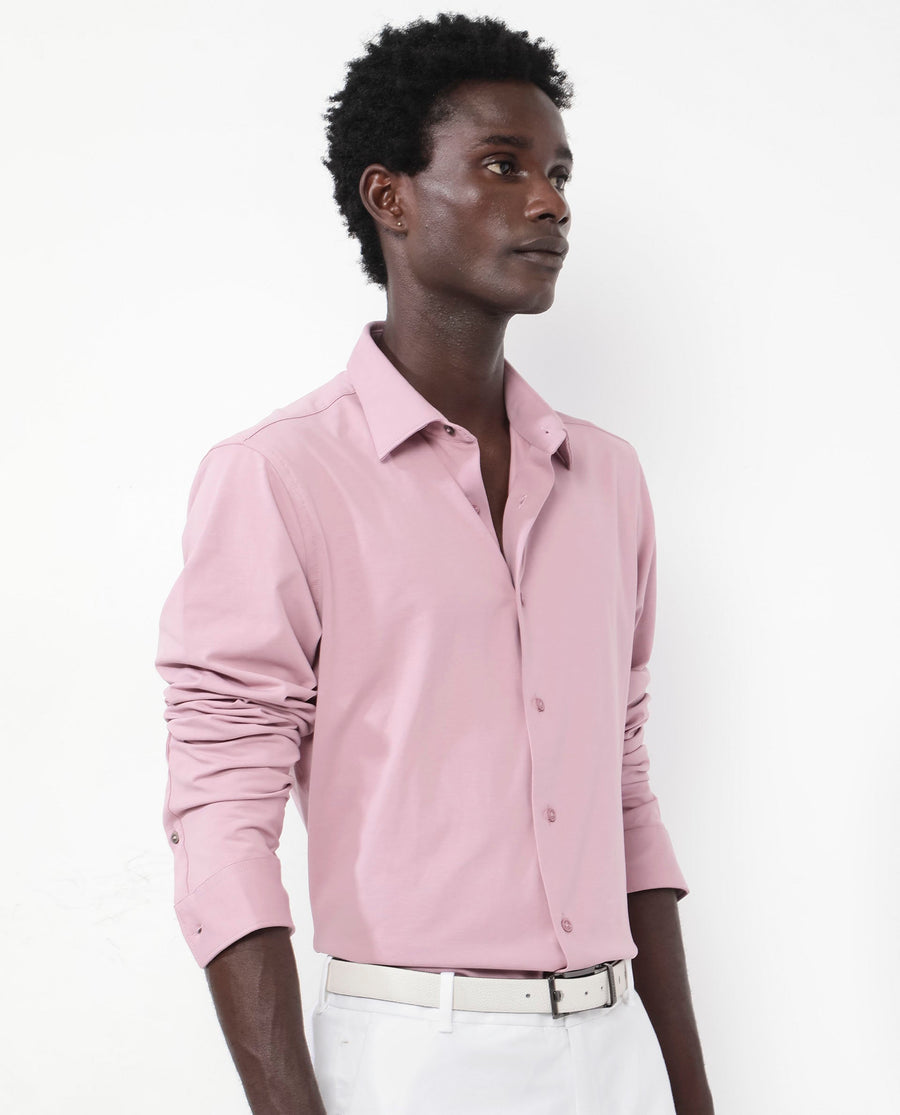 Rare Rabbit Men's Flyknit Dusky Pink Cotton Plain Regular Fit Full Sleeve Collared Shirt