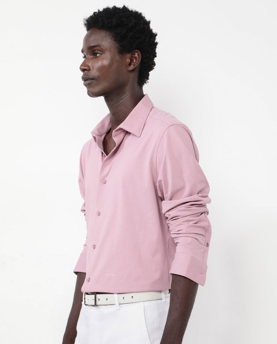 Rare Rabbit Men's Flyknit Dusky Pink Cotton Plain Regular Fit Full Sleeve Collared Shirt