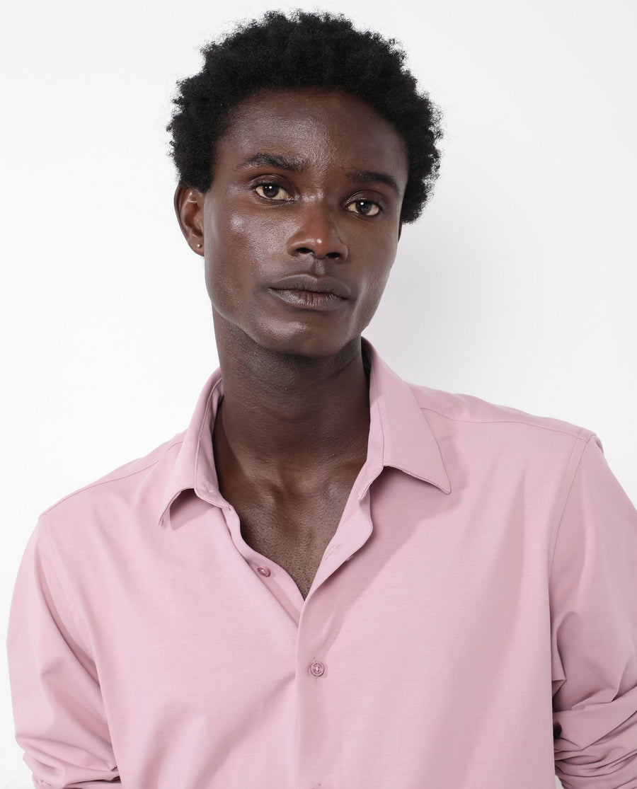 Rare Rabbit Men's Flyknit Dusky Pink Cotton Plain Regular Fit Full Sleeve Collared Shirt