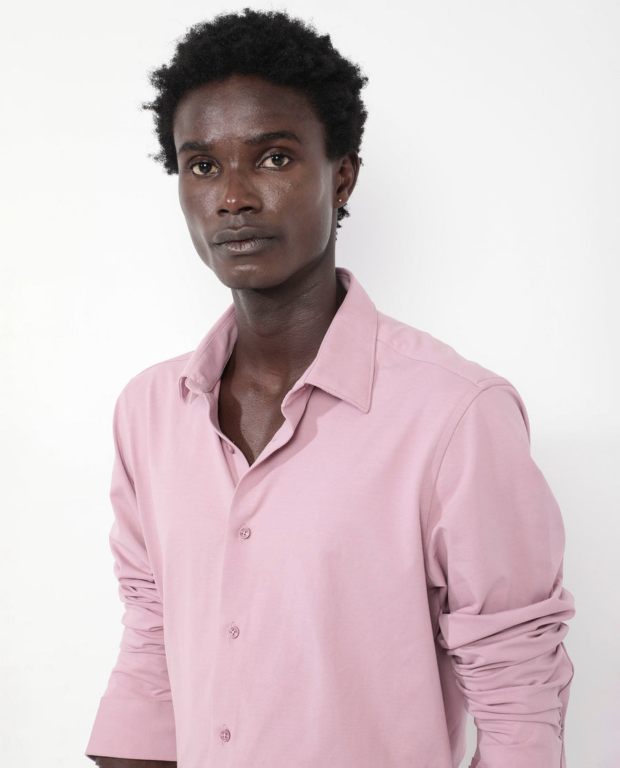 Rare Rabbit Men's Flyknit Dusky Pink Cotton Plain Regular Fit Full Sleeve Collared Shirt