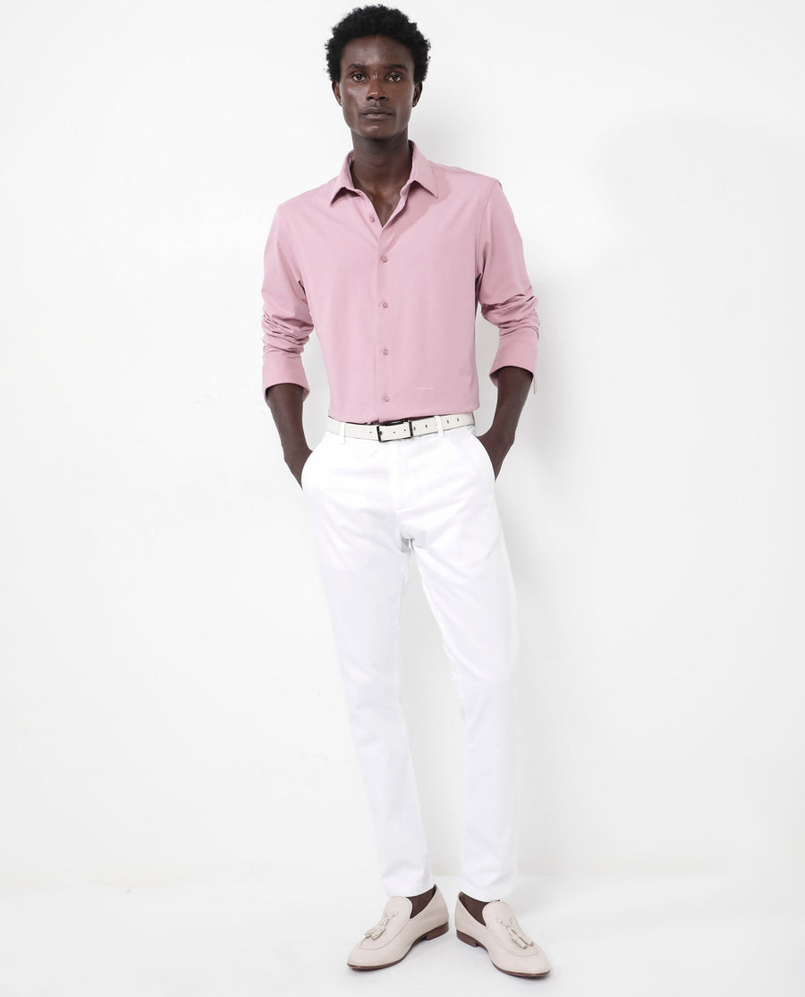 Rare Rabbit Men's Flyknit Dusky Pink Cotton Plain Regular Fit Full Sleeve Collared Shirt
