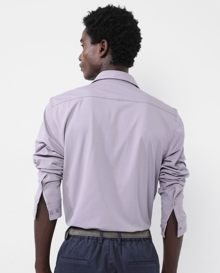 Rare Rabbit Men's Flyknit Dusky Purple Cotton Plain Regular Fit Full Sleeve Collared Shirt